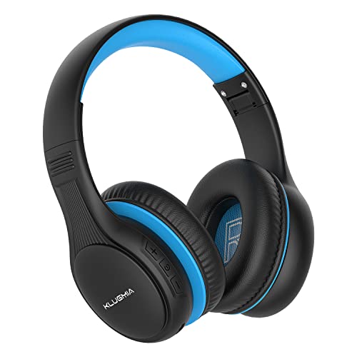 KLUGMIA Auriculares niños inalambricos, Volumen Seguro Limitado a 85/94dB, Sonido estéreo HD, Auriculares inalambricos niños con micrófono, Auriculares niños Plegables, Bluetooth 5.0 (Negro Azul)