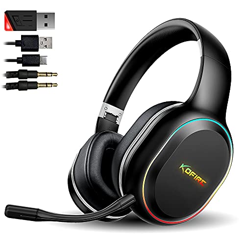 SLuB Cascos Gaming Inalambricos Conexión por Cable/Inalámbrica de 3,5mm, Efecto de Vibración de Juego, Micrófono HD, Luces Ambientales de Color, Adecuado para PC, PS4, PS5, Switch（Negro）