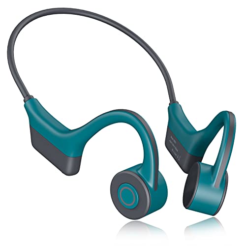 WANFEI Auriculares de Conducción Ósea, Auriculares Inalámbricos Bluetooth 5.0 de Conducción Ósea con Micrófono IP55 Aleación de Titanio Auriculares Deportivos con Bluetooth para Jogging (Verde)