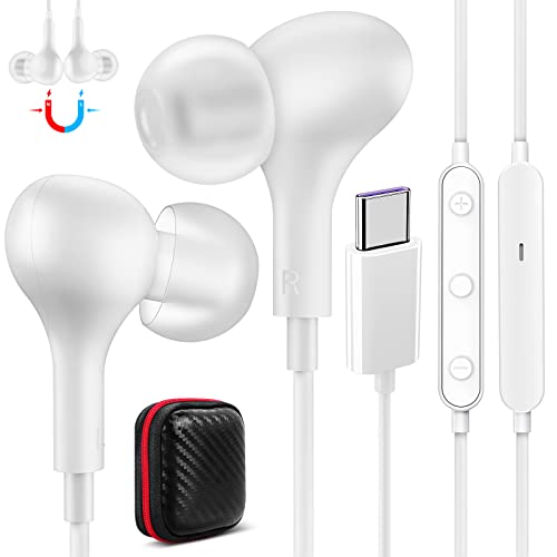 Auriculares USB C para Xiaomi Mi 11T 11 10T Lite 12,Estéreo Auriculares USB Tipo C con Cable Microfono Magnéticos Cancelación Ruido para Samsung Galaxy S21 A53 A33 OnePlus Nord 2 Pixel 7 6 iPad Blanco