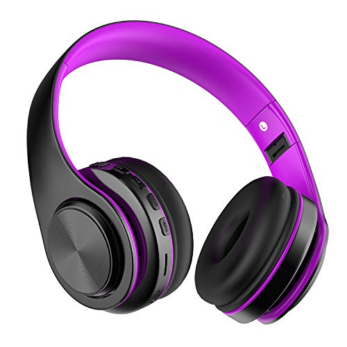 Auriculares Bluetooth Inalambricos de Diadema, Casco Diadema Bluetooth 5.0 Plegables con HiFi Sonido Estéreo, Micrófono Incorporado, Admite Tarjeta TF, FM, para Móvil, PC, TV, Tableta, Morado