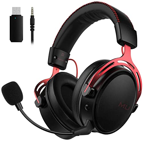 m MU Cascos Inalambricos Gaming, Cascos Gaming para PS4 PS5 PC Xbox One, con Cancelación de Ruido, Auriculares Gaming con 3.5mm Jack con Sonido Envolvente-Rojo