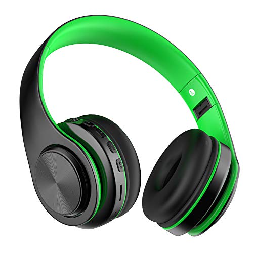 Auriculares Bluetooth Inalambricos de Diadema, Casco Diadema Bluetooth 5.0 Plegables con HiFi Sonido Estéreo, Micrófono Incorporado, Admite Tarjeta TF, FM, para Móvil, PC, TV, Tableta, Verde