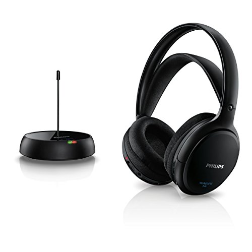 Philips SHC5200 Auriculares TV Inalámbricos, Supraaurales HiFi (Altavoz 32 mm, Transmisión Inalámbrica por FM, Banda Interior Auto-Ajustable, Completamente Recargable) Negro