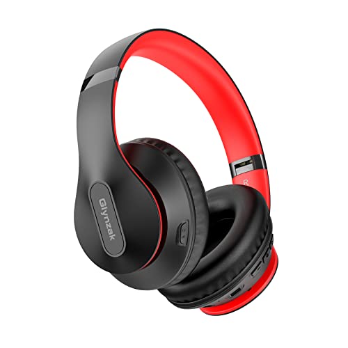 Glynzak Auriculares Inalambricos Diadema - Auriculares Bluetooth V5.3 6EQ Modos 65H Tiempo de Reproducción HiFi Estéreo Plegable Auriculares Inalámbricos para Deportivos/PC/TV/iPhone (Negro Rojo)