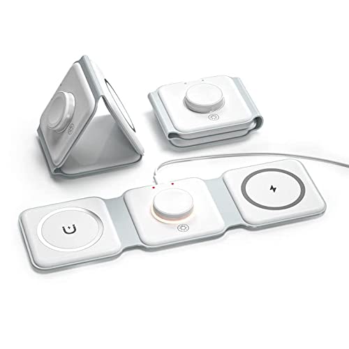 Cargador Inalámbrico 3 en 1 Plegable 15W Inducción Carga Inalámbrico Certificado Qi para Apple Auriculares Inalámbricos, iWatch Serie SE/8/7/6/5/4/3/2 y iPhone 12/11/Pro/Max/X/XS/XR/8/8Plus(Blanco)