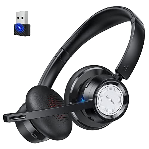 Link Dream Auriculares Inalambricos Bluetooth con Micro, Cascos con Microfono para PC, Auriculares Inalambricos Cancelación de Ruido y Mic Mute con Adaptador USB para Call Center, Oficina, Skype