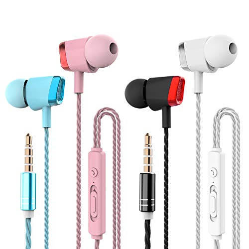 4 Pares Auriculares, CBGGQ Auriculares in-Ear con micrófono, Auriculares con Cable de 3,5 mm para Ajustar el Volumen, estéreo, Graves Profundos, Aislamiento de Ruido, para iOS y Android Smartphones