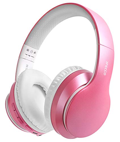 I love e iFecco Cascos Inalambricos Bluetooth, Auriculares Diadema Estéreo Inalámbricos Plegables, Micrófono Incorporado, Cascos Bluetooth Inalámbrico y Audio Cable para PC/ MP3/Móviles/TV (Rosa)