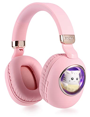 Auriculares Bluetooth para niños, LED Cascos Bluetooth Inalámbricos,Auriculares Plegable para niños con Orejas de Gato,micrófono Integrado,Auriculares Bluetooth para niños,niñas y Adultos(Rosa)