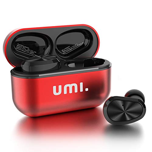 Amazon Brand - Umi Auriculares-inalámbricos-W5s-Auriculares-Bluetooth 5.2 Cascos-inalambricos IPX7 compatibles iPhone Samsung Huawei y Estuche metálico con Base de Carga(Rojo)