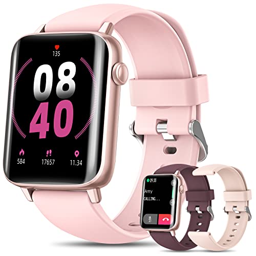 SWGOTA Smartwatch Mujer con Llamadas Bluetooth 5.1, 1,7'' Reloj Inteligente IP68 con Frecuencia Cardíaca, SpO2 y Monitor de Sueño, Notificaciones Inteligentes Android iOS 3 Correas Rosa, Regalo Mujer