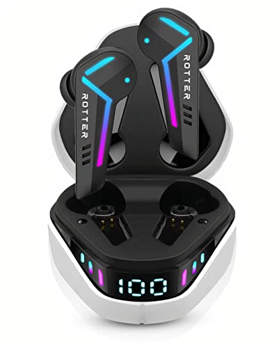 ROTTER Auriculares Inalámbricos Bluetooth 5.3 para Gaming, Latencia 50ms, 35h Reproducción, IPX4, 6 Micrófonos, Modo Dual, Blanco - Compatibles con Dispositivos Móviles y PC