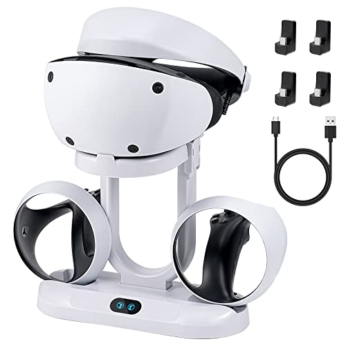 Soporte de Carga para PSVR2 y Soporte para Auriculares, Base de Carga Topretty PS VR2 para mandos Playstation VR2, Base de Carga inalámbrica para mandos PS-VR2 Cargador para mandos PS VR2 con luz LED