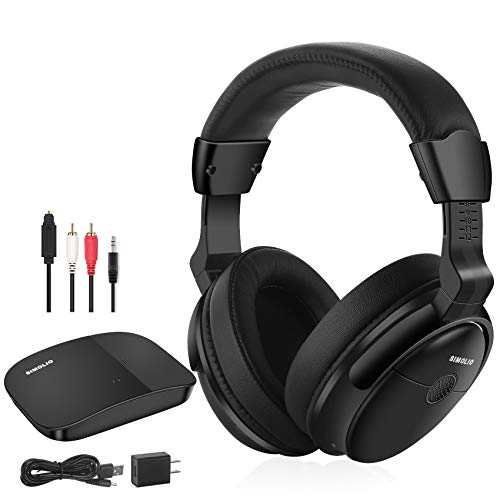 SIMOLIO Auriculares Inalámbricos de TV, 2,4G Digitales Auriculares Inalámbricos para Ver TV con RCA/3.5MM/óptica,Casco para Television,Sin Retardo,2 Baterías, Rango 30m,Plug&Play,Carga USB SM-825D Pro