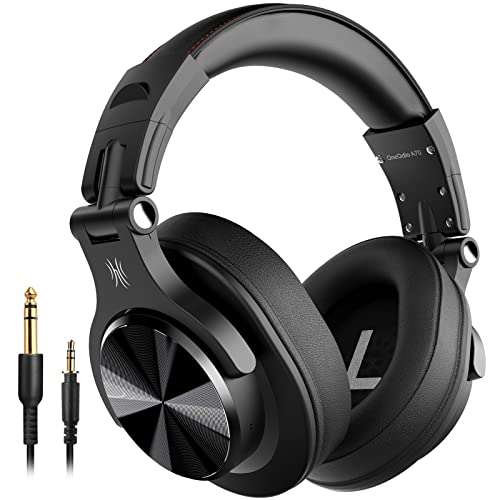 OneOdio A70 Auricurales Bluetooth Inalambricos 72H, Auriculares Diadema Cerrados con Puerto Compartido, Auriculares Cable de 3.5mm para DJ Piano Guitarra Grabación y Monitoreo AMP, Negro