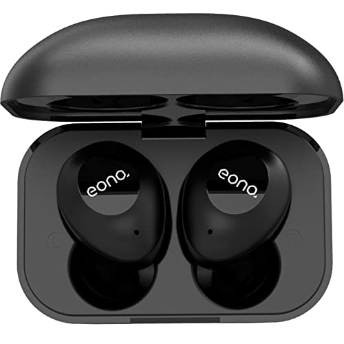 Amazon Brand - Eono Auriculares-inalámbricos - Eonobuds4 Auriculares-Bluetooth 5.2 - Cascos-Inalambricos-Bluetooth IPX7 Impermeable Inalambricos-Deportivos con Estuche metálico de Carga(Negro)