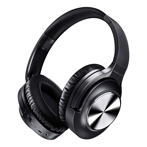 PowerLocus Auriculares Inalámbricos Diadema, Auriculares Cancelación de Ruido Activa, Cascos Bluetooth con Micrófono, Hi-Fi Sonido para Móviles/TV/PC/Android (Negro)