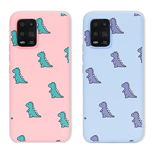 Yoedge 2 Piezas para Huawei P Smart 2021 4G / Y7a Funda,Silicona Mate TPU Protección Carcasa con Dinosaurio Dibujos Animados,Delgada Antichoque Case para Huawei Y7a 6,67 Pulgada,Rosa y Morado Claro