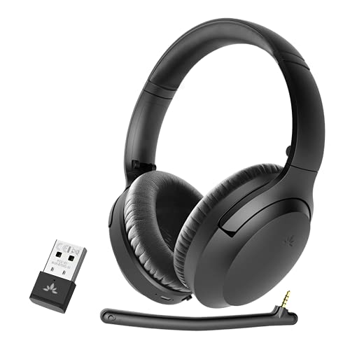 Avantree Aria 90B Bluetooth 5.0 Auriculares con cancelación de Ruido con micrófono y Adaptador USB para PC portátil móviles, 35 Horas Auriculares inalámbricos música y Llamadas, Trabajar Desde casa