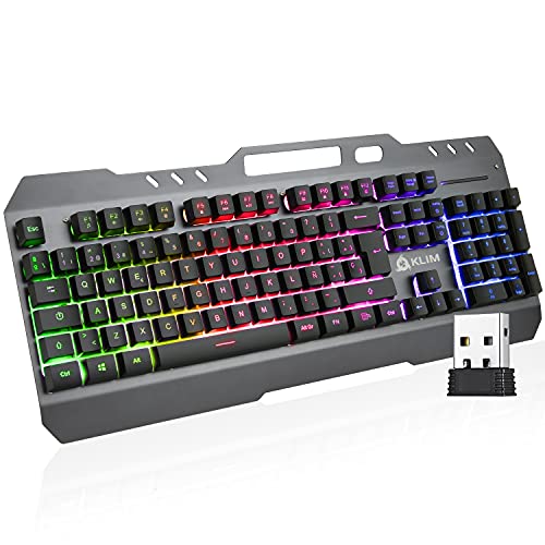 KLIM Lightning Teclado inalámbrico ESPAÑOL - Nuevo 2023 - Estructura de Metal, Sensación de Teclado Mecánico - Teclado Semi mecánico para PC PS4 PS5 - Teclado Gaming Inalámbrico Retroiluminado