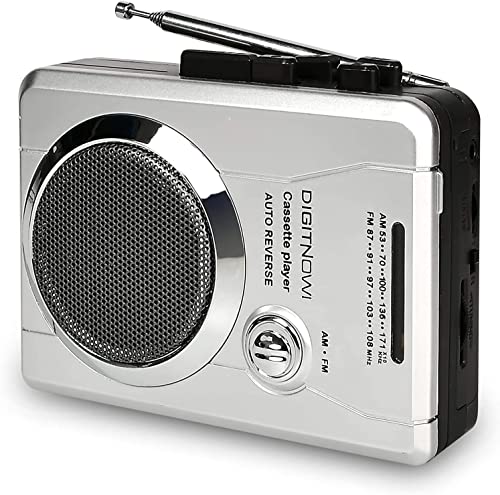 Digitnow! –  Reproductor de cintas de casette individual miniestéreo, diseño retro, inalámbrico, radio AM/FM y Voice Radio, grabador de casettes con auriculares