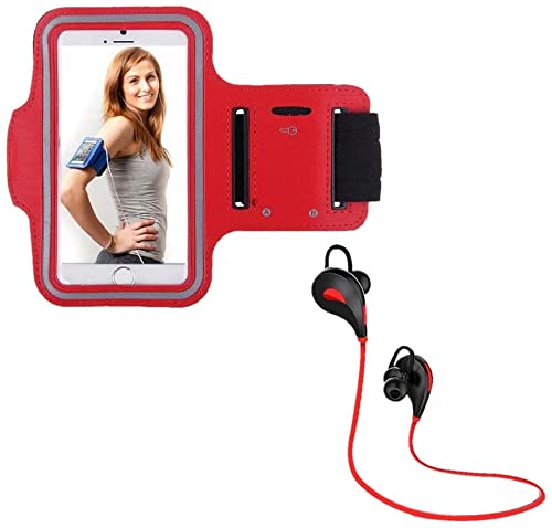 Pack Sport para Huawei P Smart+ 2019 Smartphone (Auriculares Bluetooth Sport + Brazalete) Courir T6 (Rojo)