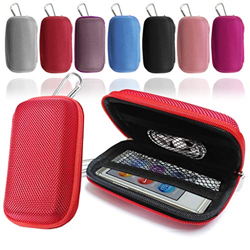 Love My Case Funda para reproductor de MP3, color rojo, resistente, funda para auriculares, soporte con mosquetón de metal para Apple iPod Nano 7ª generación, paño de limpieza de 16 GB