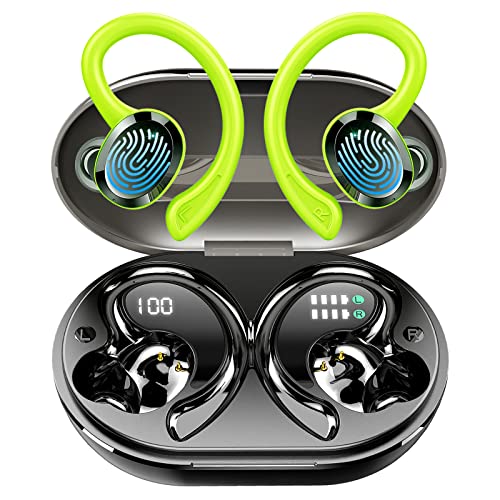 Auriculares Inalámbricos Deportivos, Auriculares Bluetooth 5.3, HiFi Estéreo y HD Mic, Cascos Inalambricos con Verde Gancho, IP7 Impermeable In-Ear Auriculares Running, 48H de Batería, Pantalla LED