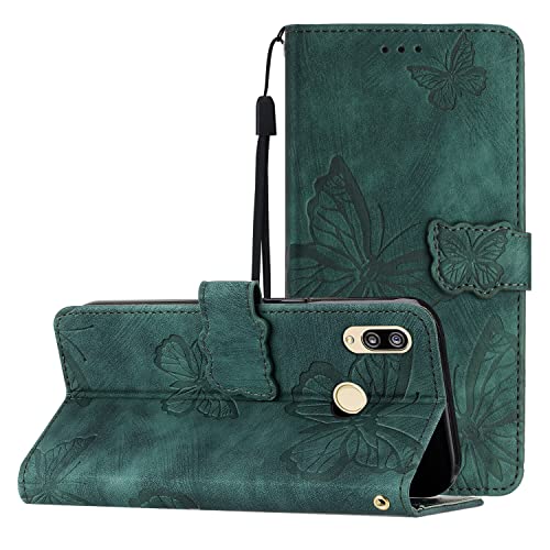 Yiscase Funda de piel compatible con Huawei P20 Lite, diseño de mariposa, con tarjetero, función atril, color verde