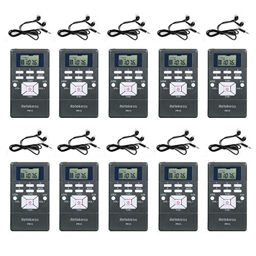 Retekess PR13 Adaptador de Receptor Inalámbrico Radio FM con Auriculares para Conferencia Interpretación Simultánea Equipo del Guía Turístico (10 uds)