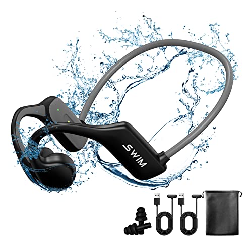 Smalody Auriculares de conducción ósea, Auriculares Deportivos Abiertos con micrófono, IP68 Impermeable Bluetooth Auriculares inalámbricos para Nadar, Correr Entrenamiento de conducción