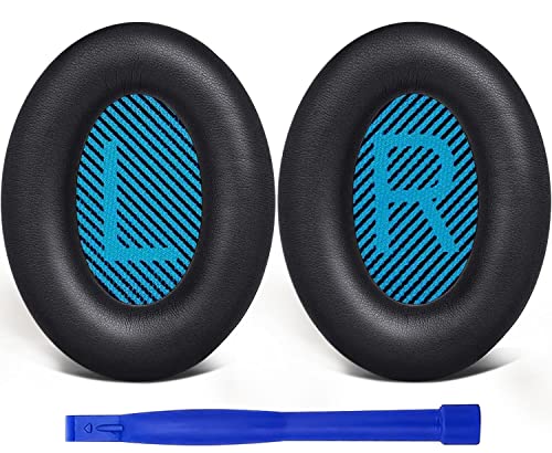 SoloWIT Almohadillas para Bose Auriculares, Cojines de Repuesto para Bose QuietComfort 15 QC15 QC25 QC2 QC35/Ae2 Ae2i Ae2w/SoundTrue & SoundLink Around-Ear & Around-Ear II (Azul y Negro)