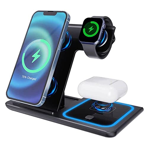 Cargador inalámbrico 3 en 1 Rápida Qi Wireless Charger para iPhone 14/13/12/11/X/XS/8-series,für Apple Watch 8/7/6/SE/5/4/3/2, für Air-P-od Pro/3/2 Carga inalámbrica Base Cargador