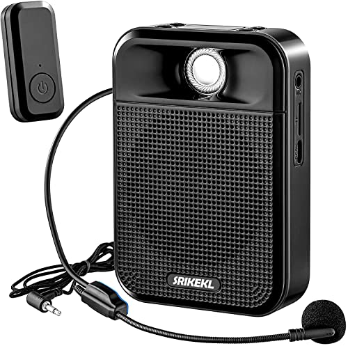 SRIKEKL Amplificador de voz con auriculares con micrófono con cable/inalámbrico, mini altavoz portátil para profesores/guía turística/formación, con radio Bluetooth/MP3/FM