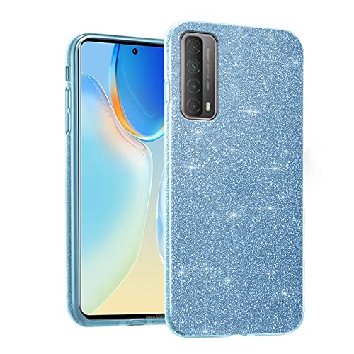 Compatible con Funda Huawei P Smart 2021 con Purpurina Antigolpes, Fundas Huawei P Smart 2021 Silicona Transparente Azul Tres Capas Desmontable TPU y PC Fina Case (Azul)