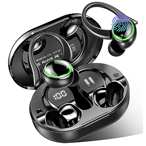 Auriculares Inalámbricos Deportivos, Auriculares Bluetooth 5.3 In-Ear Auriculares Cancelación de Ruido, Cascos Inalambricos Bluetooth con Dual LED Pantalla, 48H de Reproducción, IP7 Impermeable, Negro