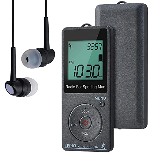 Radio portátil Am FM de Bolsillo con Pantalla Digital LCD Digital, Auriculares, Radio Walkman de Bolsillo Recargable USB con preajuste, Temporizador, Reloj Despertador, para Trotar, Caminar, Viajar