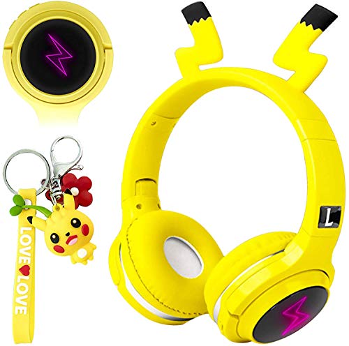 SVYHUOK Auriculares inalámbricos Bluetooth para niños, Pikachu Over-Ear Auriculares inalámbricos para niños con micrófono, Diadema Plegable para teléfono móvil, tabletas, PC, Ordenador portátil