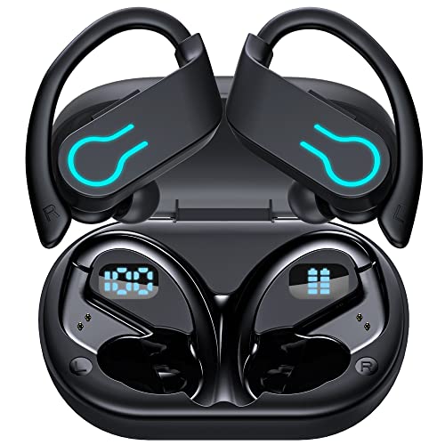 Auriculares Inalambricos Deportivos, Auriculares Bluetooth 5.3 con Micrófono, 120H Estéreo Auriculares Inalambricos, Doble Pantalla LED, Tipo-C, IP7, CVC8.0 Cancelación de Ruido Auriculares Deportivos