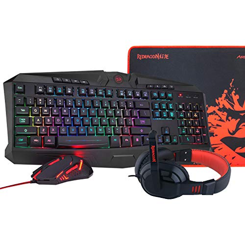 Redragon S101-BA, Combo PACK Gaming, Teclado Gaming Retroiluminado RGB Distribucion España + Ratón para juegos + Auriculares con microfono + Alfombrilla Tipo Speed. PC Compatible.