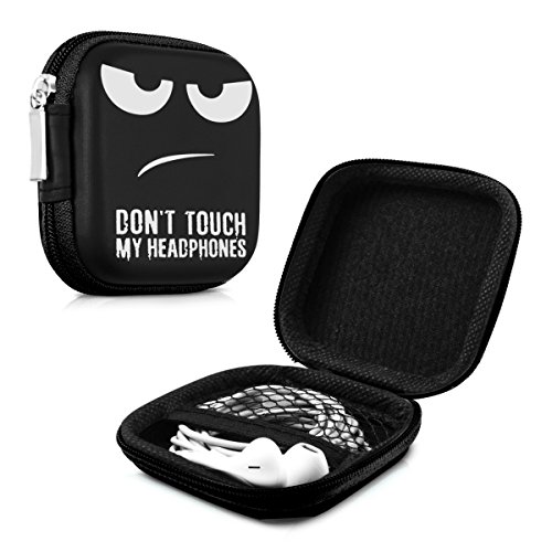 kwmobile Funda para Auriculares Compatible con Auriculares - Estuche con Cierre para Cascos - Cubierta Dura Universal para audífonos - Don't Touch my Headphones Blanco/Negro/Negro