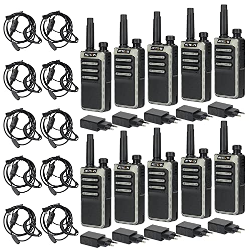 Retevis RB666 Walkie Talkie Profesional Pequeño, PMR446 Radiocomunicación Recargable de Carga Rápida, Clon Inalámbrico, VOX Walkie Talkie con Auriculares para la Escuela, Hotel (10 Pcs, Negro)