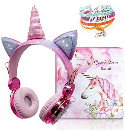 JYPS Auriculares Inalámbricos Niños, Unicornio Auriculares Bluetooth Infantiles, Auriculares para Niña con Cable y Microfono, Regalo de cumpleaños de Unicornio de Navidad(Bluetooth)