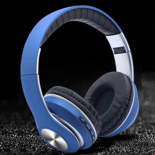 XYLXJ Auriculares inalámbricos de gama alta, micrófono, impermeable, reducción de ruido, tarjeta TF plegable, luz LED de radio FM, PC, teléfono inteligente, computadora (color: rojo) (azul)