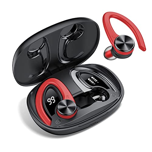 Auriculares Inalambricos Deportivos, Auriculares Bluetooth 5.3 Estéreo, 45H Cascos Inalambricos con Doble Pantalla LED e Control Táctil, IP7 Impermeable Auriculares con Gancho, USB-C