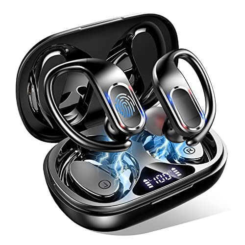 Rulefiss Auriculares Inalámbricos Deportivos, Auriculares Bluetooth 5.3 Deporte con 2 HD Mic, Cascos Inalambricos Sport IP7 Impermeable 56H Estéreo Auriculares Running, Pantalla LED, USB-C