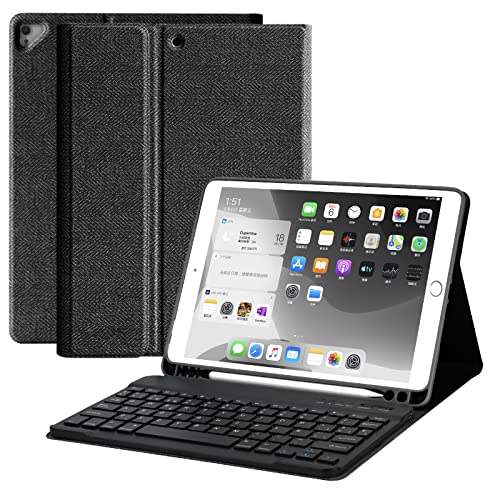 Funda con Teclado para iPad 9.ª/8.ª/7.ª Gen 2021/2020/2019, Teclado Bluetooth Inalámbrico Desmontable con Soporte para Lápiz, Funda Protectora Folio para iPad Pro 10,5