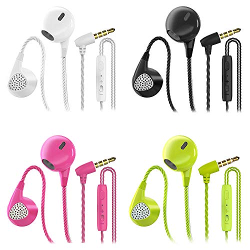 CBGGQ 4 Pares Auriculares In Ear con Micrófono, 3,5 mm con Cable para Ajustar el Volumen, Estéreo, Graves Profundos, Aislamiento de Ruido, para iOS y Android Smartphones （Negro+Blanco+Rosa+Verde）