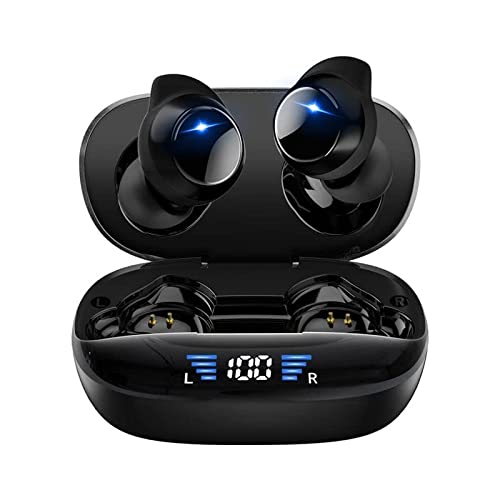 Xmenha Pequeños auriculares inalámbricos Bluetooth 5.3 auriculares en la oreja con micrófono para iPhone Android TWS impermeable IPX7 Wireless Earbuds Deep Bass LED pantalla de carga para trabajo,